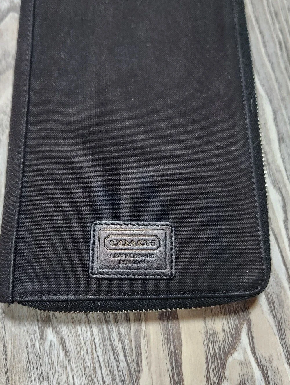 Coach Vintage Fabric Leather Full Zip Travel Wallet Organizer Black Passport